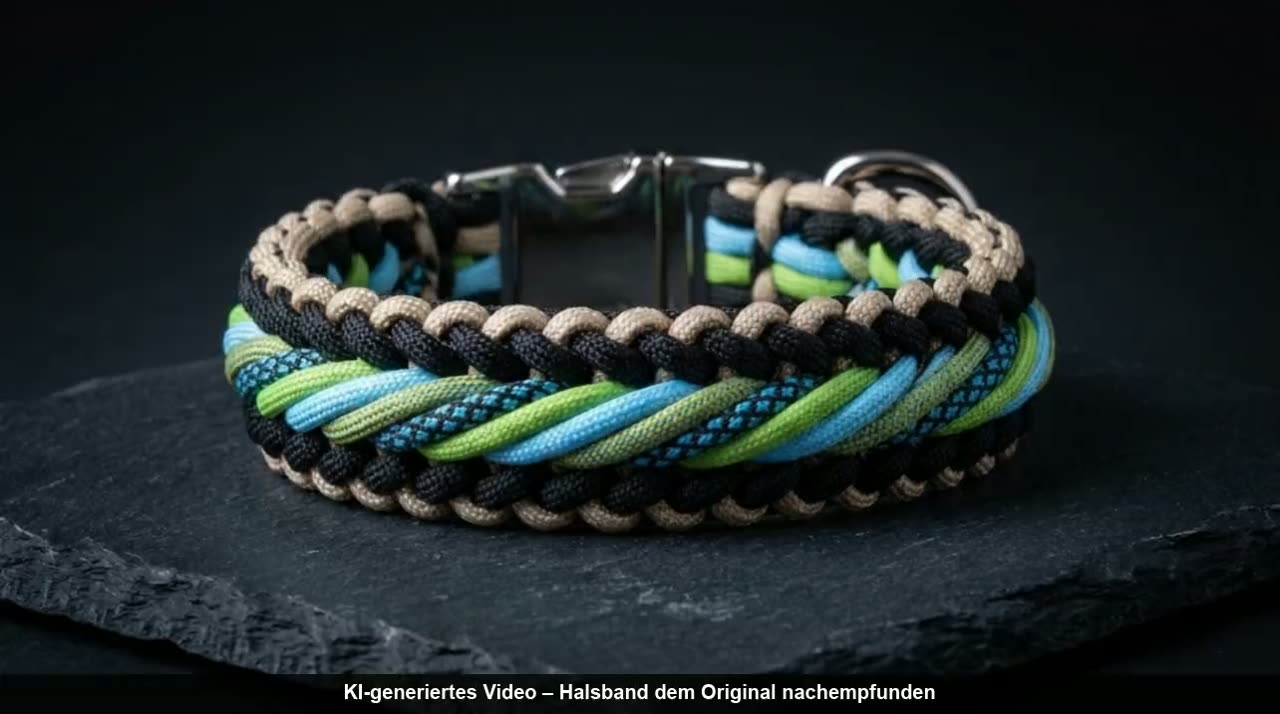 Handgeknüpftes Paracord-Halsband auf dunklem Schiefer (KI-Bild)